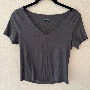 Wild Fable – Gray Ribbed V-Neck Crop Top
